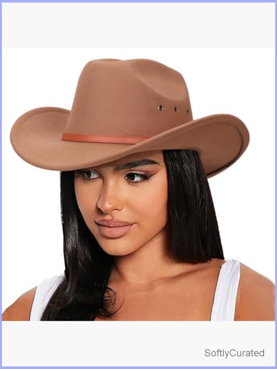 Classic Felt Wide Brim Cowboy Fedora Hat with Belt Buckle main image 7